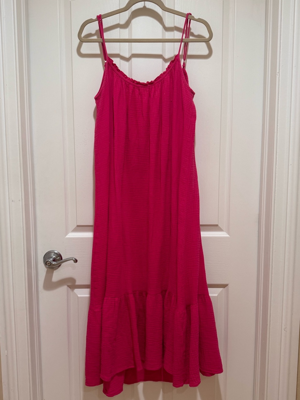 Hot Pink Cotton Gauze Spaghetti Strap Sundress
